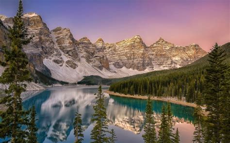 Download Wallpapers Moraine Lake Spring Sunset Evening