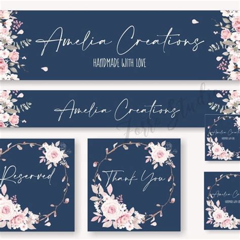 Etsy Banner Set Floral Banner Watercolor Banner Peony Flowers Etsy