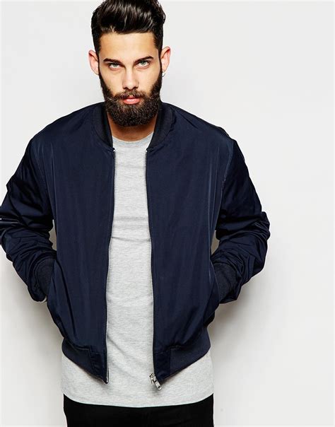 Maybe you would like to learn more about one of these? ASOS Bomber Jacket With Zip Sleeve In Navy in Blue for Men ...