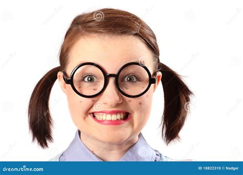 Fake Geeky Looking Teenage Girl Stock Photo Image Of Goofy Eyes