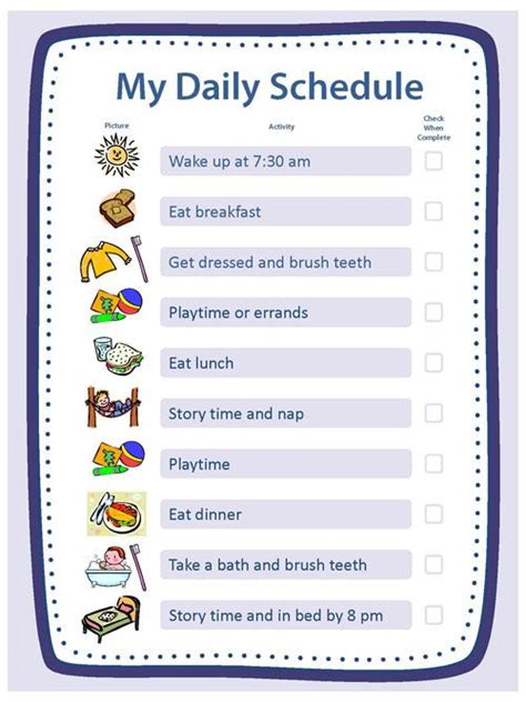 Cdc Schedule And Chore Charts Daily Schedule Kids Kids Schedule