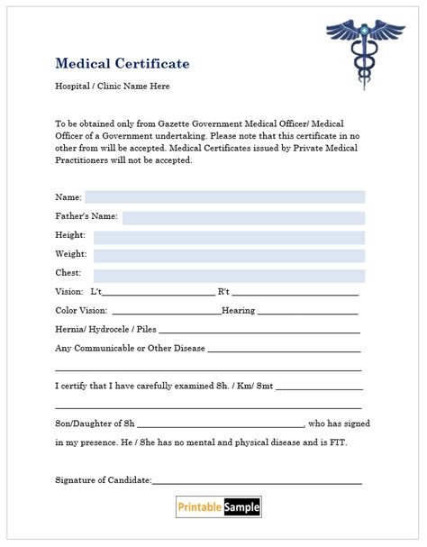 18 Free Sample Medical Certificate Templates Printable Samples