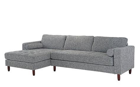 Mid Century Modern Tufted Fabric Sectional Sofa L Shape Couch With Extra Wide Chaise Lounge