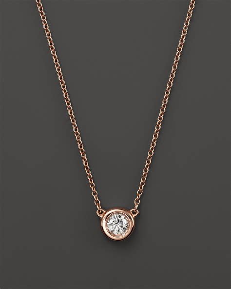 Diamond Solitaire Pendant Necklace In 14k Rose Gold 25 Ct Tw