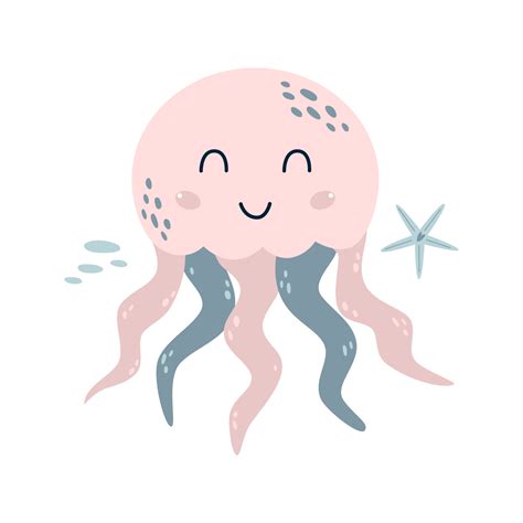 Pink Jellyfish Cute Sea Animal Cartoon Baby Jellyfish Nautical Medusa