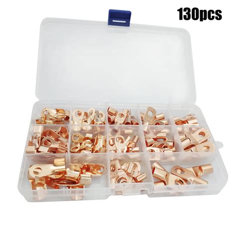 130pcsbox Copper Cable Lugs Heavy Duty Wire Lugs Terminal Connectors