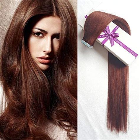 Dark Auburn Tape In Hair Extensions Human Hair Copper Red 33 Silky