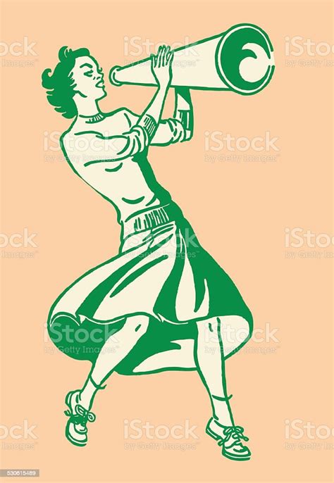 Female Cheerleader With Megaphone Stock Illustration Download Image