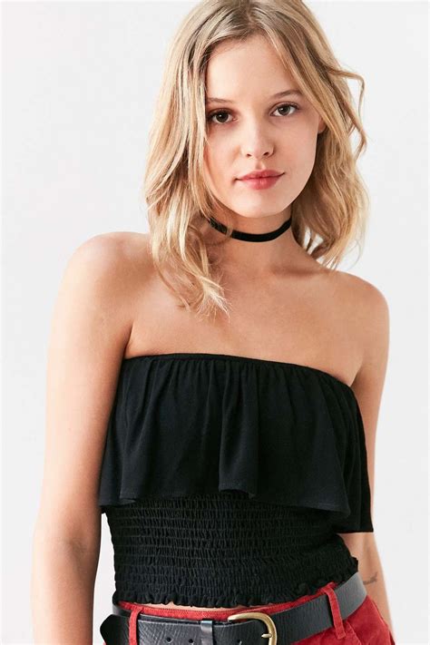 Ecote Black Smocked Strapless Bandeau Top Strapless Top Strapless