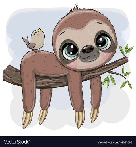 Cartoon Sloth Is Lying On A Branch Royalty Free Vector Image