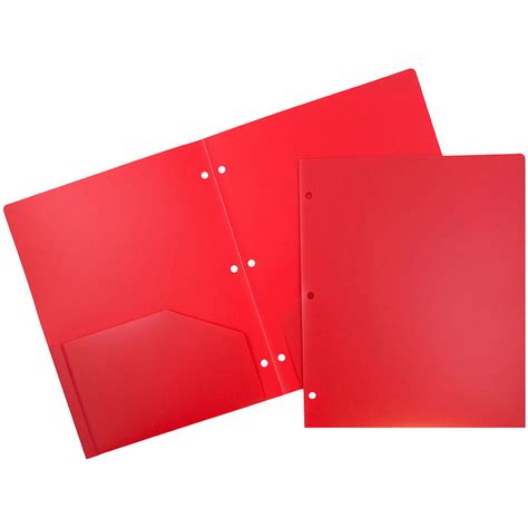 Jam Heavy Duty Plastic 3 Hole Punch School Folders With Pockets Red 6