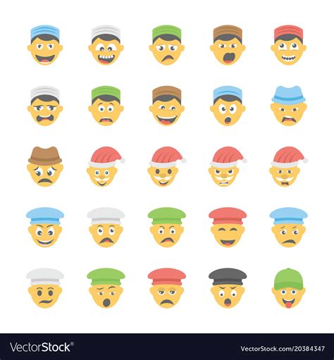 Smiley Flat Icons Set 28 Royalty Free Vector Image