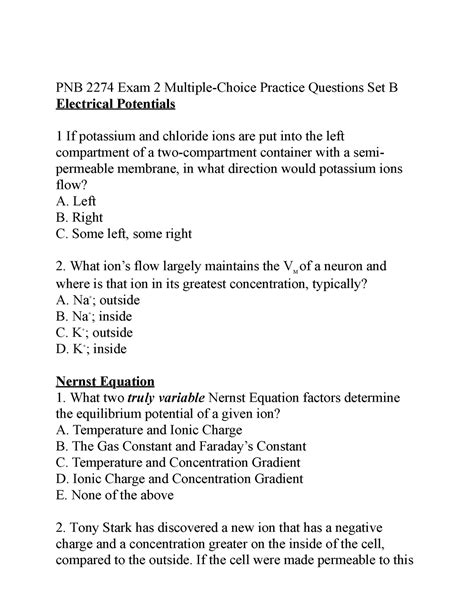 Uconn Pnb2274 Exam 2 Mult Choice Practice Qs Set B Js Pnb 2274 Exam 2