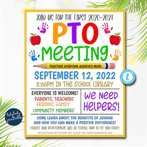 Editable Pto Pta Meeting Informational Flyer Printable Handout School