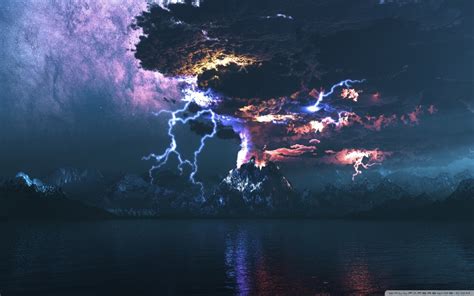 Volcano Eruption Lightning Ultra Hd Desktop Background