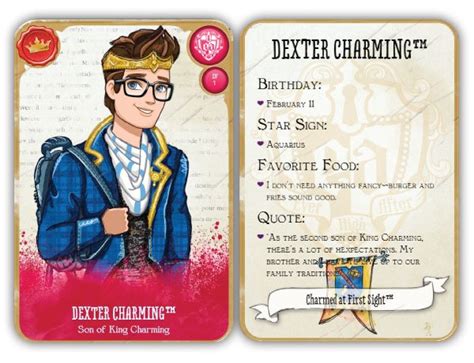 By contrast now, the top 20 boys' names represented less than 15% of all baby boys, meaning there are many more rare and unusual boy names in general use. Dexter Charming Character | Ever After High