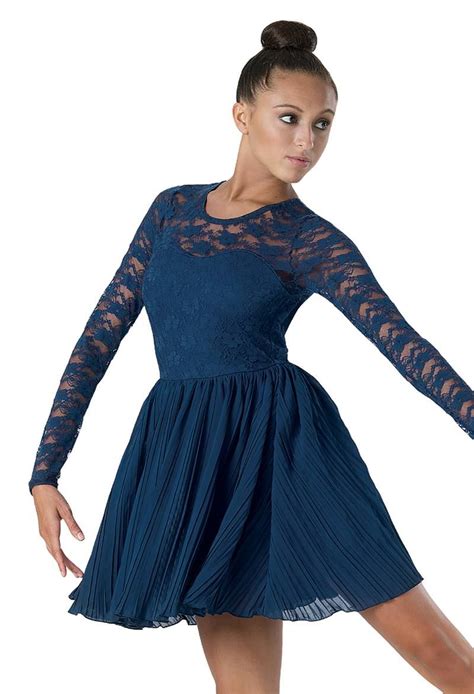 Pleated Skirt Long Sleeve Lace Dress Balera™ Lyrical Dresses Ballroom Dance Dresses Ballroom