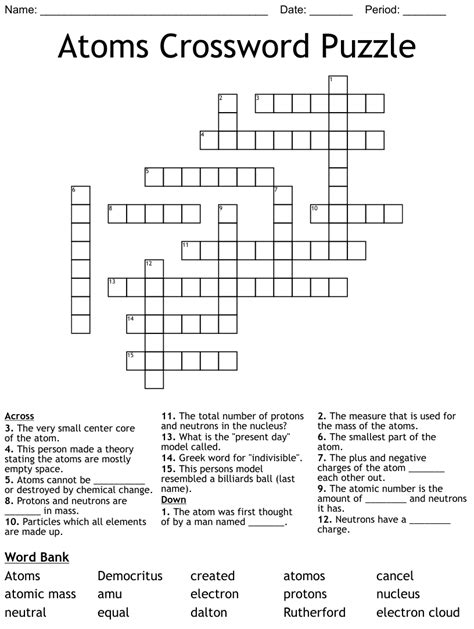 Atoms Crossword Puzzle Wordmint