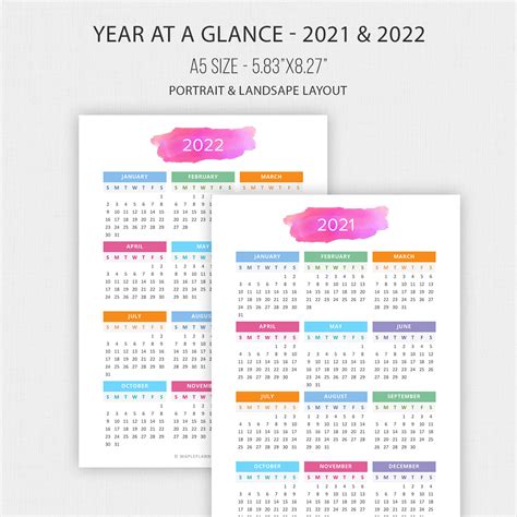 2021 Year At A Glance Calendar 2021 Free Printable Calendar