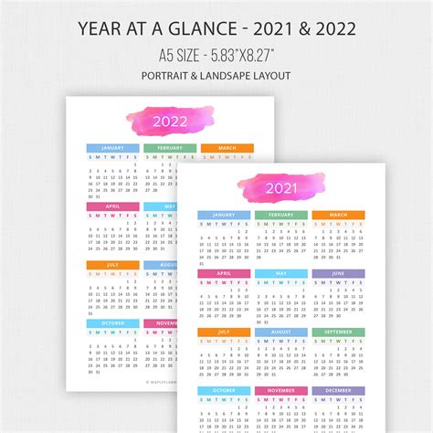2021 year at a glance calendar 2021 free printable