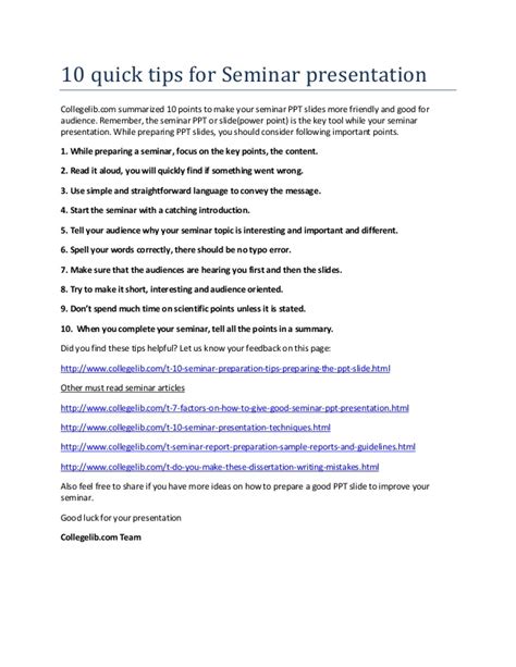 The aim of the presentation is to attract the reader's attention. 10 quick tips for Seminar Topics presentation for ...