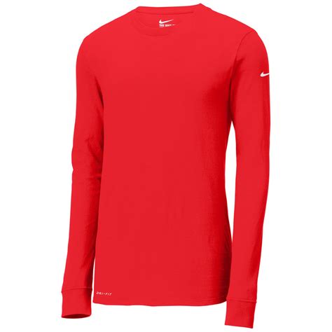 Nike Mens University Red Dri Fit Cottonpoly Long Sleeve Tee