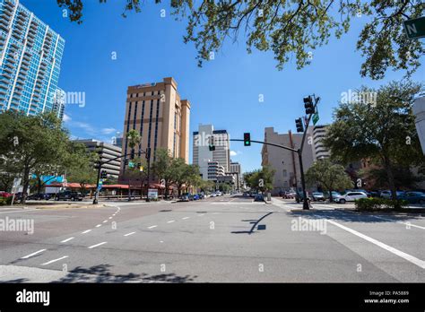 Tampa Florida Street Scene With Traffic Signals Road With Buildings
