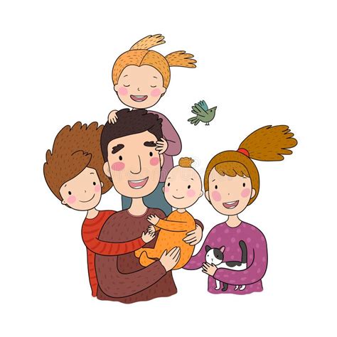 Una Familia Feliz Padres Con Hijos Dibujo De Papá Mamá Hija Hijo Y