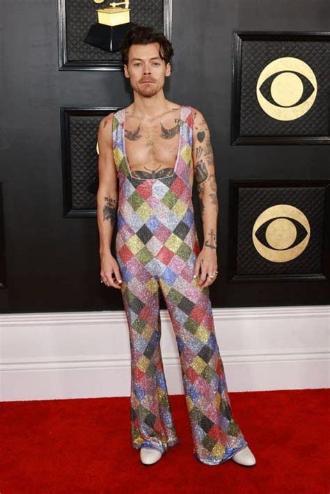 Harry Styles Frees The Nipple In A Glittering Rainbow Jumpsuit At The