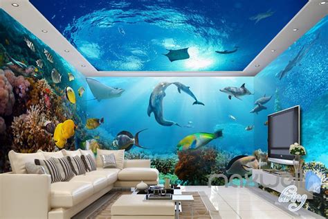 3d Tropical Fish Coral Underwater Entire Living Room