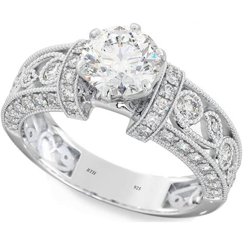 Filigree Design 925 Sterling Silver Wedding Engagement Ring