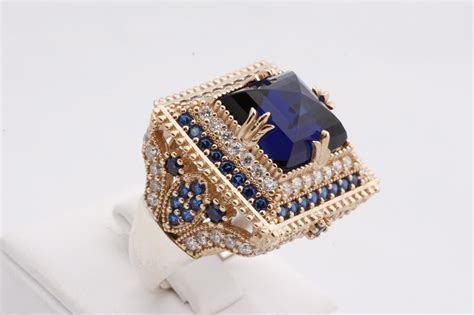 Turkish Jewelry Ottoman Square Sapphire Topaz Sterling Silver Ring