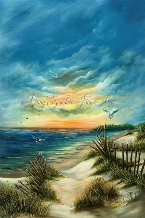 Original Oil Painting Of A Beach At Sunset Beach Scene Painting
