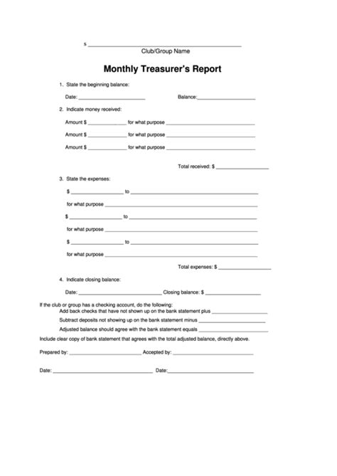 clubgroup monthly treasurers report printable