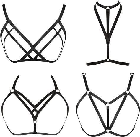 Fibo Steel 4 Pcs Womens Strappy Cage Bra Sexy Bra Harness For Women Clothing