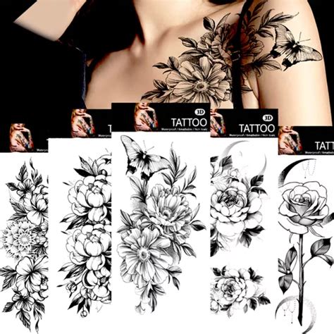 Waterproof Temporary Tattoo Sticker Dark Flower Flash Tattoos Art Arm