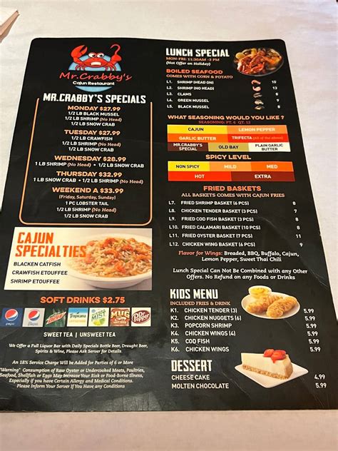 Menu at Mr.Crabby's Cajun Seafood & Bar, Schertz