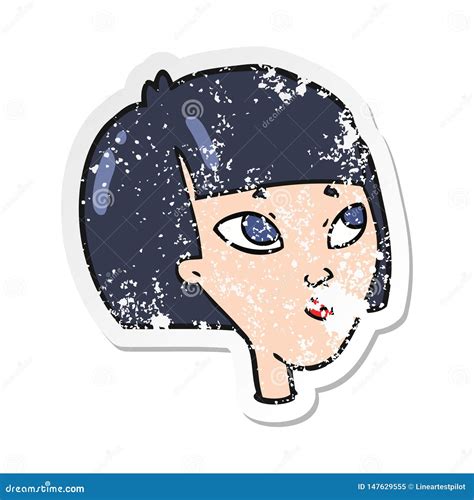 Retro Distressed Sticker Of A Cartoon Female Face Stock Vector Illustration Of Freehand Sign