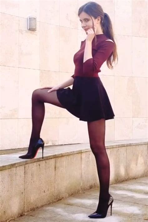 Black Mini Skirt Dress With Stockings Colored Tights Outfit