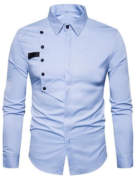 Need to look your best for a big occasion? Cover Placket Buttons Design Shirt - LIGHT BLUE XL | Mens ...