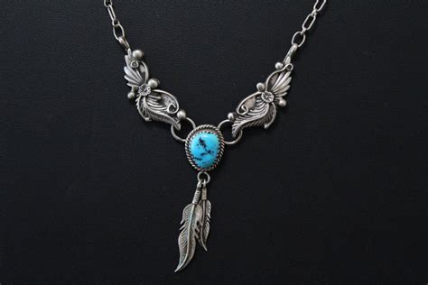 Navajo Turquoise Necklace Native American Feather Navajo Jewelry