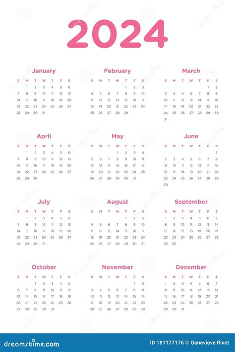 Calendario Anual Para 2024 Ilustración Del Vector Ilustración De