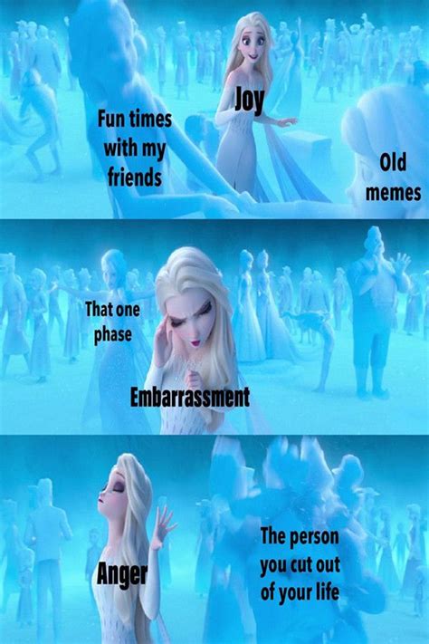 The Three Emotions Of Going Through Old Pictures Elsa Frozen Disney Quotes Funny Funny Disney