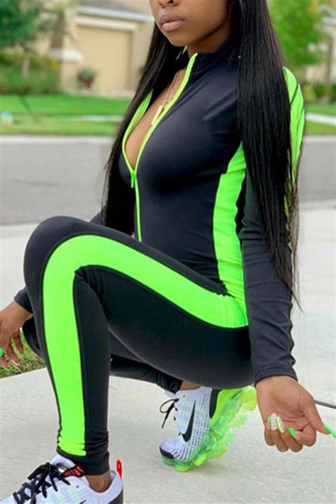fashion sexy stitching green jumpsuit