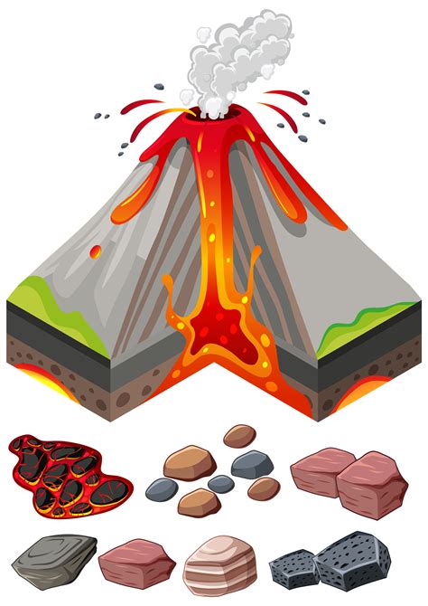 Various Types Of Rocks And Volcano Eruptions 1102744 Vector Art At Vecteezy