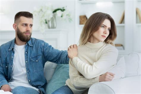 Relationship Problems Man Consoling Woman After Argument Stock Image