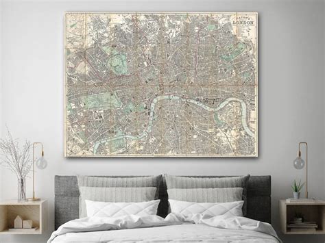 Large London Map Poster Bacons 1890 New Map Of London Print Travel