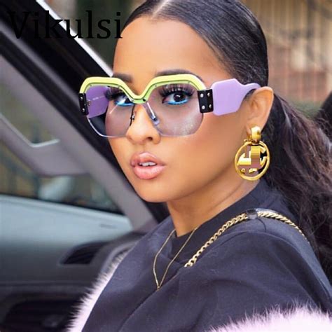 sexy rimless oversized sunglasses women vintage 2018 red pink luxury brand sun glasses for
