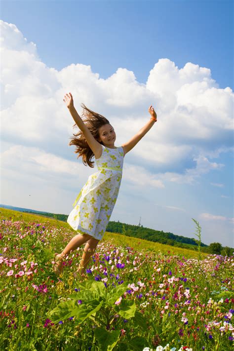 Little Girl Standing On Wildflower Meadow Stock Photo 02 Free Download