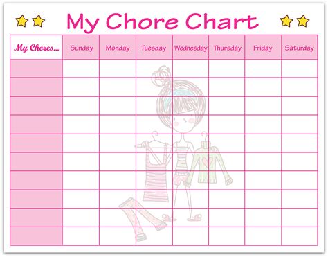 Printable Toddler Chore Chart Girl